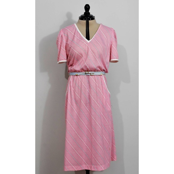 Times Up Le Temps Pink 80s Dress with Blue Stripes and Bolero - Picture 6 of 10